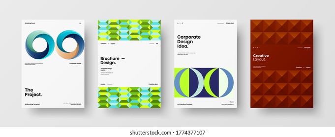 Company identity brochure template collection. Business presentation vector vertical orientation front page mock up set. Corporate report cover abstract geometric illustration design layout bundle.