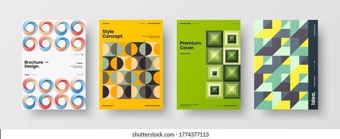 Company identity brochure template collection. Business presentation vector vertical orientation front page mock up set. Corporate report cover abstract geometric illustration design layout bundle.