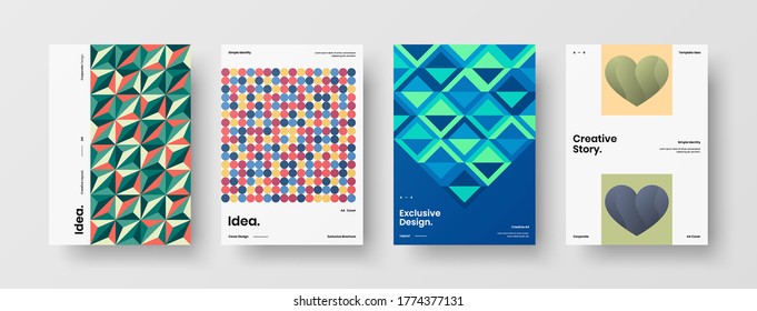 Company identity brochure template collection. Business presentation vector vertical orientation front page mock up set. Corporate report cover abstract geometric illustration design layout bundle.