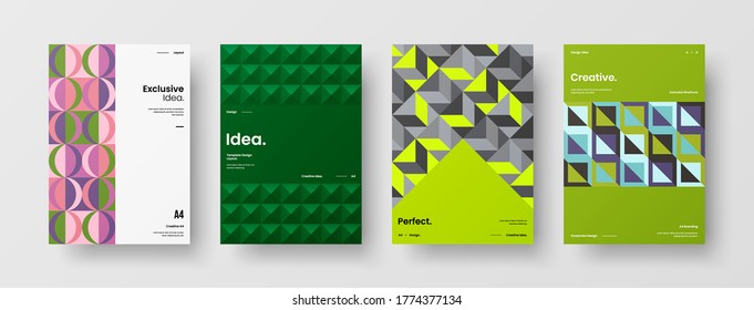 Company identity brochure template collection. Business presentation vector vertical orientation front page mock up set. Corporate report cover abstract geometric illustration design layout bundle.