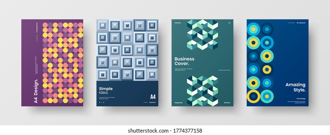 Company identity brochure template collection. Business presentation vector vertical orientation front page mock up set. Corporate report cover abstract geometric illustration design layout bundle.