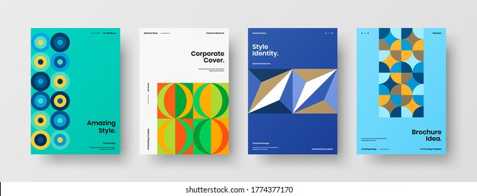 Company identity brochure template collection. Business presentation vector vertical orientation front page mock up set. Corporate report cover abstract geometric illustration design layout bundle.