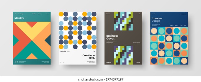 Company identity brochure template collection. Business presentation vector vertical orientation front page mock up set. Corporate report cover abstract geometric illustration design layout bundle.