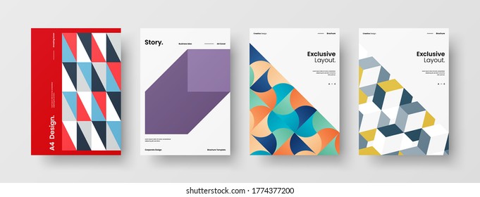 Company identity brochure template collection. Business presentation vector vertical orientation front page mock up set. Corporate report cover abstract geometric illustration design layout bundle.