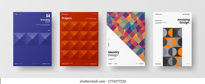 Company identity brochure template collection. Business presentation vector vertical orientation front page mock up set. Corporate report cover abstract geometric illustration design layout bundle.