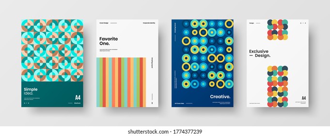 Company identity brochure template collection. Business presentation vector vertical orientation front page mock up set. Corporate report cover abstract geometric illustration design layout bundle.