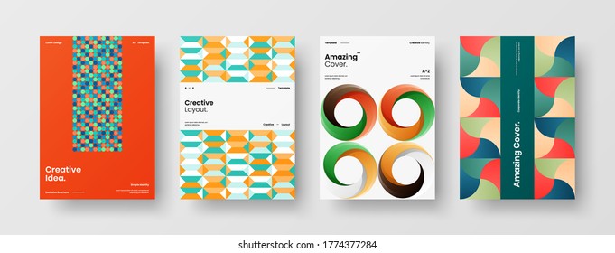 Company identity brochure template collection. Business presentation vector vertical orientation front page mock up set. Corporate report cover abstract geometric illustration design layout bundle.