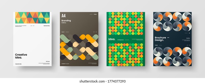 Company identity brochure template collection. Business presentation vector vertical orientation front page mock up set. Corporate report cover abstract geometric illustration design layout bundle.