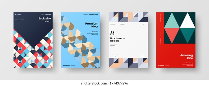 Company identity brochure template collection. Business presentation vector vertical orientation front page mock up set. Corporate report cover abstract geometric illustration design layout bundle.