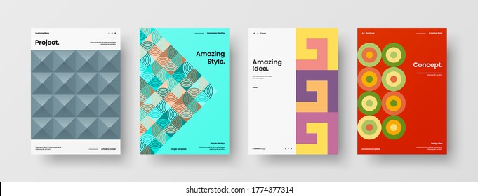 Company identity brochure template collection. Business presentation vector vertical orientation front page mock up set. Corporate report cover abstract geometric illustration design layout bundle.