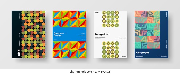 Company identity brochure template collection. Business presentation vector vertical orientation front page mock up set. Corporate report cover abstract geometric illustration design layout bundle.