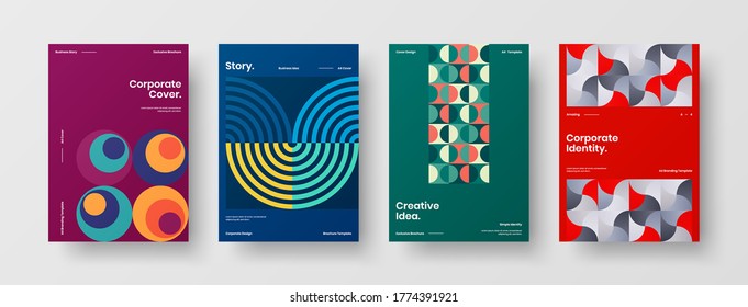 Company identity brochure template collection. Business presentation vector vertical orientation front page mock up set. Corporate report cover abstract geometric illustration design layout bundle.