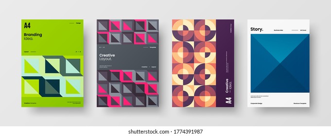 Company identity brochure template collection. Business presentation vector vertical orientation front page mock up set. Corporate report cover abstract geometric illustration design layout bundle.