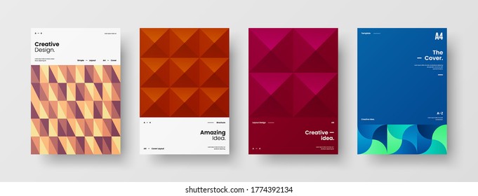 Company identity brochure template collection. Business presentation vector vertical orientation front page mock up set. Corporate report cover abstract geometric illustration design layout bundle.
