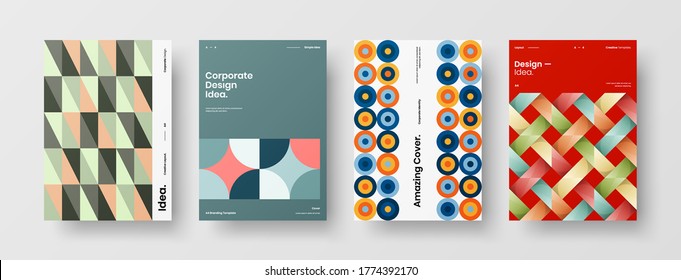 Company identity brochure template collection. Business presentation vector vertical orientation front page mock up set. Corporate report cover abstract geometric illustration design layout bundle.