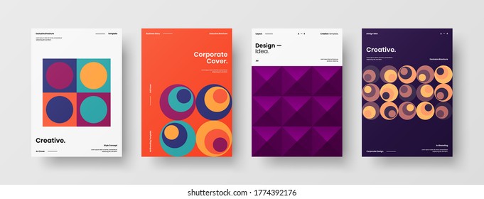 Company identity brochure template collection. Business presentation vector vertical orientation front page mock up set. Corporate report cover abstract geometric illustration design layout bundle.