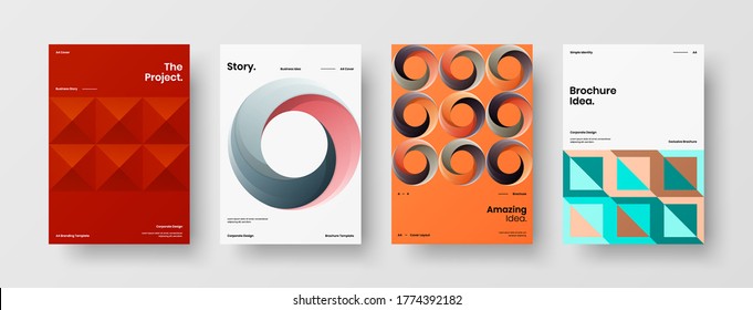 Company identity brochure template collection. Business presentation vector vertical orientation front page mock up set. Corporate report cover abstract geometric illustration design layout bundle.