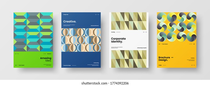 Company identity brochure template collection. Business presentation vector vertical orientation front page mock up set. Corporate report cover abstract geometric illustration design layout bundle.