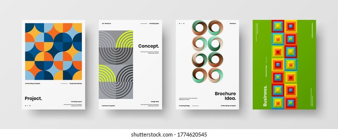 Company identity brochure template collection. Business presentation vector vertical orientation front page mock up set. Corporate report cover abstract geometric illustration design layout bundle.