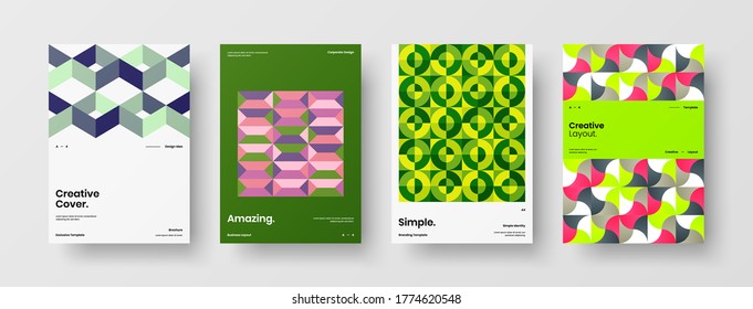 Company identity brochure template collection. Business presentation vector vertical orientation front page mock up set. Corporate report cover abstract geometric illustration design layout bundle.