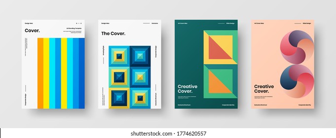 Company identity brochure template collection. Business presentation vector vertical orientation front page mock up set. Corporate report cover abstract geometric illustration design layout bundle.