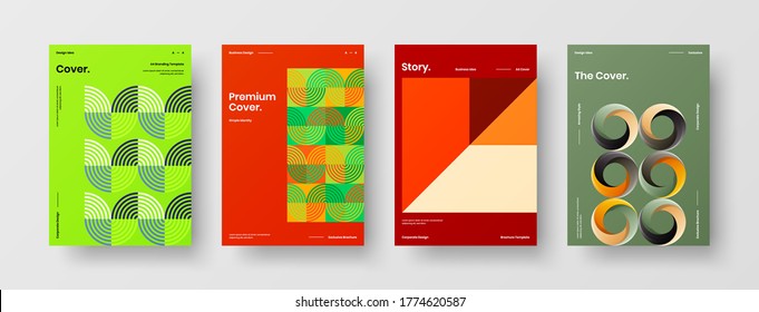 Company identity brochure template collection. Business presentation vector vertical orientation front page mock up set. Corporate report cover abstract geometric illustration design layout bundle.