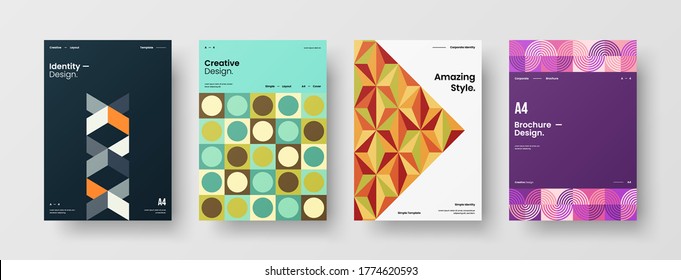 Company identity brochure template collection. Business presentation vector vertical orientation front page mock up set. Corporate report cover abstract geometric illustration design layout bundle.