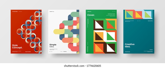 Company identity brochure template collection. Business presentation vector vertical orientation front page mock up set. Corporate report cover abstract geometric illustration design layout bundle.