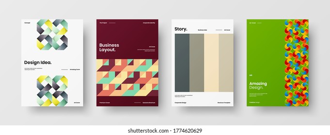 Company identity brochure template collection. Business presentation vector vertical orientation front page mock up set. Corporate report cover abstract geometric illustration design layout bundle.