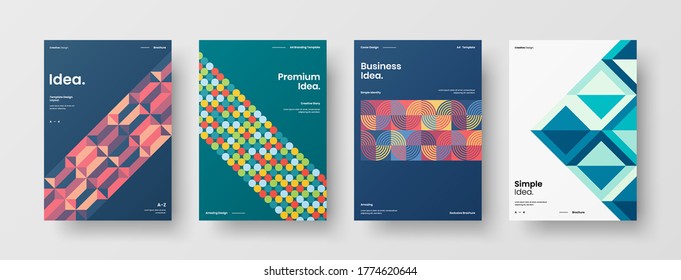 Company identity brochure template collection. Business presentation vector vertical orientation front page mock up set. Corporate report cover abstract geometric illustration design layout bundle.