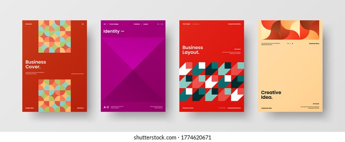 Company identity brochure template collection. Business presentation vector vertical orientation front page mock up set. Corporate report cover abstract geometric illustration design layout bundle.