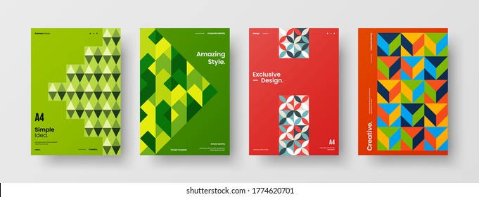 Company identity brochure template collection. Business presentation vector vertical orientation front page mock up set. Corporate report cover abstract geometric illustration design layout bundle.