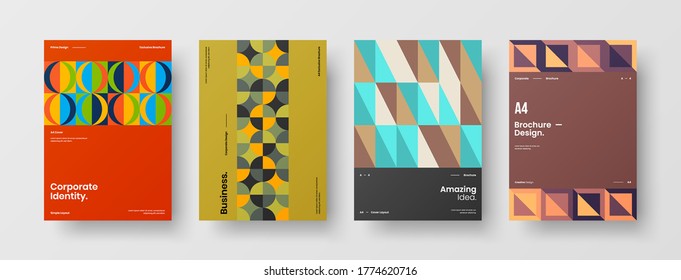 Company identity brochure template collection. Business presentation vector vertical orientation front page mock up set. Corporate report cover abstract geometric illustration design layout bundle.