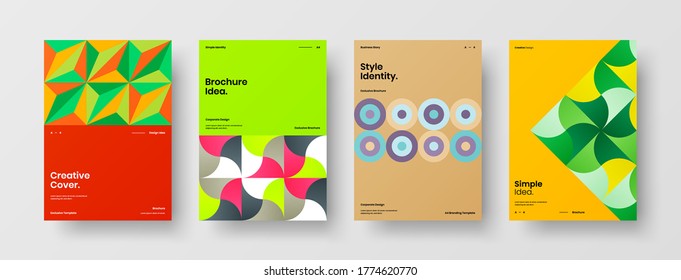 Company identity brochure template collection. Business presentation vector vertical orientation front page mock up set. Corporate report cover abstract geometric illustration design layout bundle.
