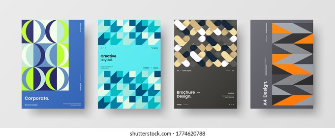 Company identity brochure template collection. Business presentation vector vertical orientation front page mock up set. Corporate report cover abstract geometric illustration design layout bundle.