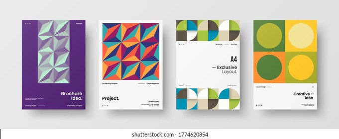 Company identity brochure template collection. Business presentation vector vertical orientation front page mock up set. Corporate report cover abstract geometric illustration design layout bundle.