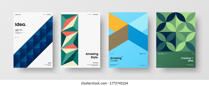 Company identity brochure template collection. Business presentation vector vertical orientation front page mock up set. Corporate report cover abstract geometric illustration design layout bundle.