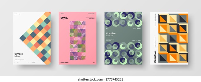 Company identity brochure template collection. Business presentation vector vertical orientation front page mock up set. Corporate report cover abstract geometric illustration design layout bundle.