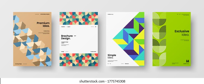 Company identity brochure template collection. Business presentation vector vertical orientation front page mock up set. Corporate report cover abstract geometric illustration design layout bundle.