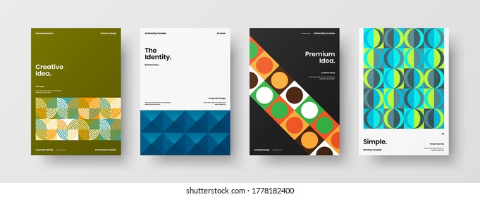 Company identity brochure template collection. Business presentation vector vertical orientation front page mock up set. Corporate report cover abstract geometric illustration design layout bundle.