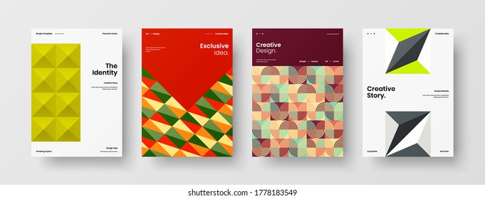 Company identity brochure template collection. Business presentation vector vertical orientation front page mock up set. Corporate report cover abstract geometric illustration design layout bundle.