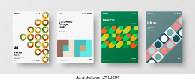 Company identity brochure template collection. Business presentation vector vertical orientation front page mock up set. Corporate report cover abstract geometric illustration design layout bundle.
