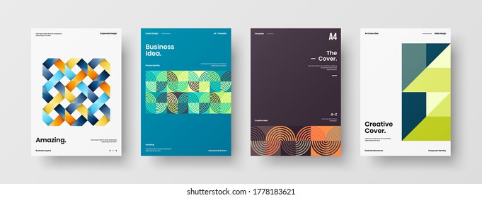 Company identity brochure template collection. Business presentation vector vertical orientation front page mock up set. Corporate report cover abstract geometric illustration design layout bundle.