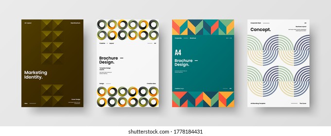 Company identity brochure template collection. Business presentation vector vertical orientation front page mock up set. Corporate report cover abstract geometric illustration design layout bundle.