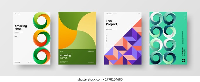 Company identity brochure template collection. Business presentation vector vertical orientation front page mock up set. Corporate report cover abstract geometric illustration design layout bundle.