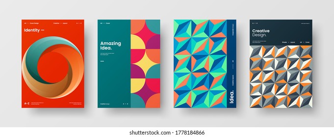 Company identity brochure template collection. Business presentation vector vertical orientation front page mock up set. Corporate report cover abstract geometric illustration design layout bundle.