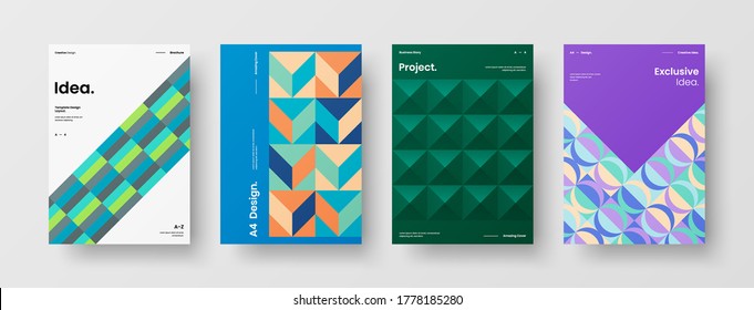 Company identity brochure template collection. Business presentation vector vertical orientation front page mock up set. Corporate report cover abstract geometric illustration design layout bundle.