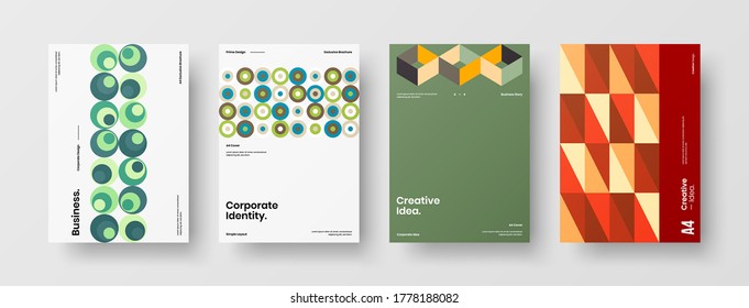 Company identity brochure template collection. Business presentation vector vertical orientation front page mock up set. Corporate report cover abstract geometric illustration design layout bundle.