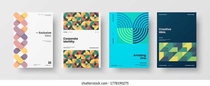Company identity brochure template collection. Business presentation vector vertical orientation front page mock up set. Corporate report cover abstract geometric illustration design layout bundle.