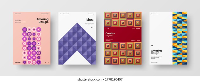 Company identity brochure template collection. Business presentation vector vertical orientation front page mock up set. Corporate report cover abstract geometric illustration design layout bundle.